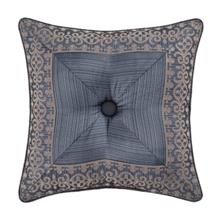 J Queen Leah Blue Square Embellished Decorative Throw Pillow 18" x 18" - Final Sale